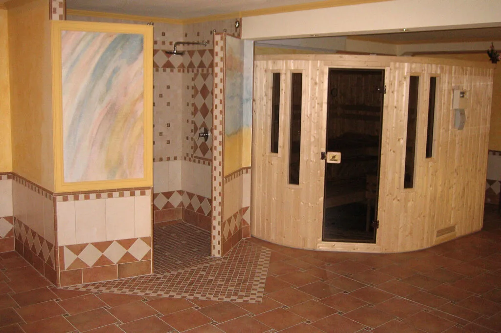 Wooden sauna cabin in the hotel spa